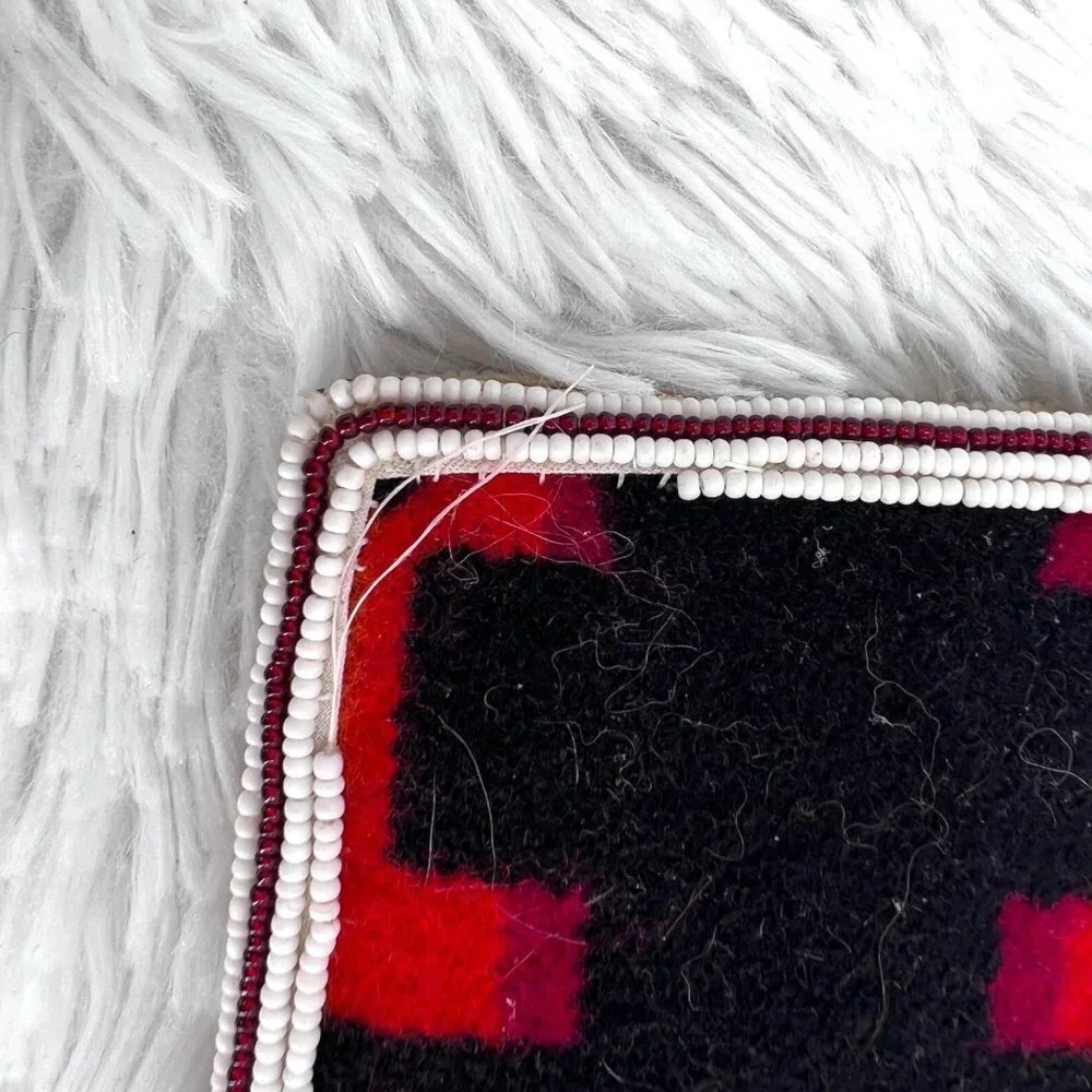 Wool Blanket‎ Covered Wallet with Hand Beaded Edging Native American